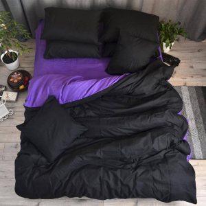 Постільна білизна бязь Black / Purple — комплект 100% бавовна