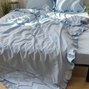 Постільна білизна з вареної бавовни з рюшами (Washed Cotton) Туреччина — Небесний