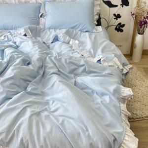 Постільна білизна з вареної бавовни з рюшами (Washed Cotton) Туреччина — Небесний