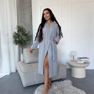 Вафельний халат із 100% бавовни Світло-сірий, 260 г/м² — S/M–2XL/3XL