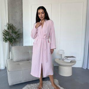 Вафельний халат із 100% бавовни Рожевий, 260 г/м² — S/M–2XL/3XL