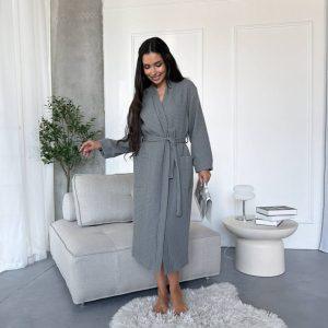 Вафельний халат із 100% бавовни Графіт, 260 г/м² — S/M–2XL/3XL